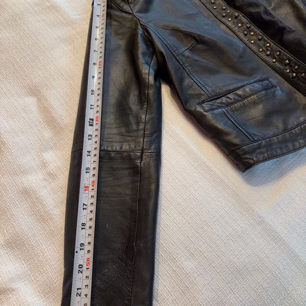 Mango Black Studded Collarless Leather Jacket - Picture 8 of 11